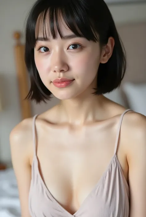 (( premium quality,  8k )), ((masterpiece)), ( details),    、dark hair,  Japanese girls,   first-person view   ,One Woman, a plump woman, petite female ,   sexy,(  full nude, in the bedroom),(((    Super Giant Bust ,    full nude,  beautiful breasts,  shor...