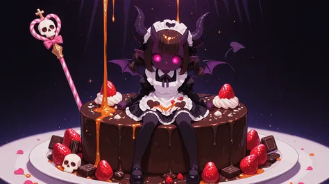 Nsfw,Japanese anime style illustration, blending Sweet Lolita with Gothic elements, vibrant colors with fantastical shadows, dynamic composition, a scene full of details and drama, masterpiece
In a lavishly decorated French patisserie, now plunged into a s...