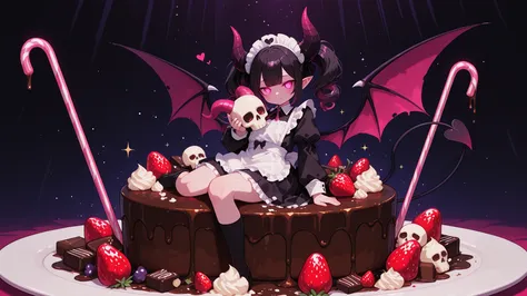 Nsfw,Japanese anime style illustration, blending Sweet Lolita with Gothic elements, vibrant colors with fantastical shadows, dynamic composition, a scene full of details and drama, masterpiece
In a lavishly decorated French patisserie, now plunged into a s...