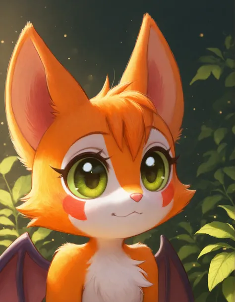 momoiro-melon_style, hand-drawn, traditional art, analog style,, masterpiece, best quality, very aesthetic, (1girl:0.7),, (solo:1.3), furry, fidget \(elysian tail\), nimbat, fidget_daet, anthro, furry female, wings, tail, green eyes, colored sclera, bat wi...