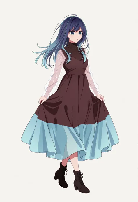 kurokawa_akane_ilxl, season1, baseoutfit, 1girl, dress, blue dress, black footwear, see-through, high heels, skirt hold, blue hair, long sleeves, shoes, multicolored hair, see-through sleeves, short hair,kurokawa_akane_ilxl, season2, baseoutfit2, 1girl, bl...