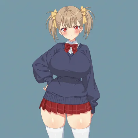 masterpiece, ultra-HD, impressionism, high detail, best quality, very aesthetic, 8K, best quality, beautiful, ultra-high resolution, 32K UHD, sharp focus, 1girl, solo, Rumi, short hair, light brown hair, twin pigtails, middle bangs, straight hair, hair rib...