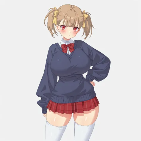 masterpiece, ultra-HD, impressionism, high detail, best quality, very aesthetic, 8K, best quality, beautiful, ultra-high resolution, 32K UHD, sharp focus, 1girl, solo, Rumi, short hair, light brown hair, twin pigtails, middle bangs, straight hair, hair rib...