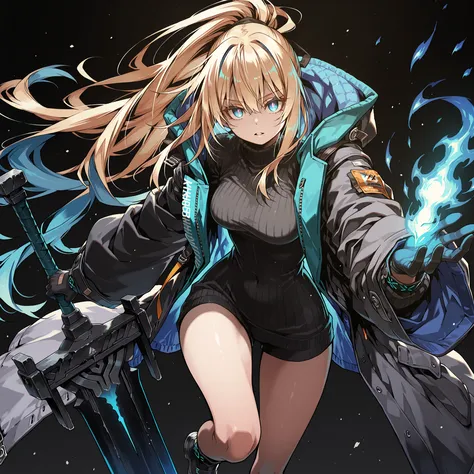 Alone, 1 girl, solitary female character, a young teenager about 1.5 meters tall. She stands alone against a deep black background, making her stand out vividly. Her physique and height are exactly like Terakomari Gandesblood from The Vexations of a Shut-I...