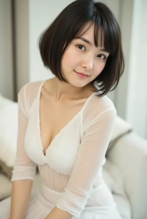 (( premium quality,  8k )), ((masterpiece)), ( details),    、dark hair,  Japanese girls,   first-person view   ,One Woman, a plump woman, petite woman ,   sexy,(  full nude, in the bedroom),(((    Super Giant Bust ,    full nude,  beautiful breasts,  short...