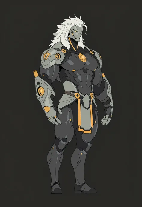 masterpiece, best quality, amazing quality, very aesthetic, humanoid warforged, short mane, detailed musculature, fantasy futuristic body armor, balanced yet muscular physique, thick arms and legs, wide bulky chest, body is a fusion of rubber goo texture a...