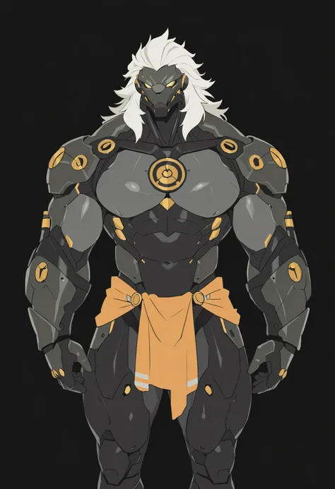 masterpiece, best quality, amazing quality, very aesthetic, humanoid warforged, short mane, detailed musculature, fantasy futuristic body armor, balanced yet muscular physique, thick arms and legs, wide bulky chest, body is a fusion of rubber goo texture a...