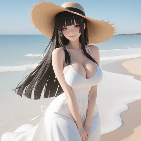 masterpiece, ultra-HD, impressionism, high detail, best quality, very aesthetic, 8K, best quality, beautiful, ultra-high resolution, 32K UHD, sharp focus, 3D, 1woman, solo, long hair, black hair, straight hair, loose hair, blunt bangs, long locks, almond-s...