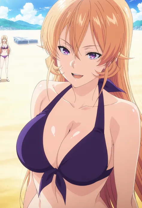 <lora:Erina_Nakiri_-_Food_Wars_-_waiNSFW:1>, anime coloring, source_anime, hires image, masterpiece, best quality,   newest, masterpiece, best quality, 4k, 1girl, long hair, orange hair, purple eyes, hair between eyes, purple bikini,,,,, swimsuit, bikini, ...