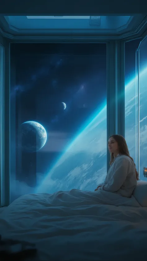 highdefinition picture、Space Camp、Space Hotels、A girl wakes up in a glass-walled room、A girl wakes up in a glass room with a view of the Earth and the Moon
