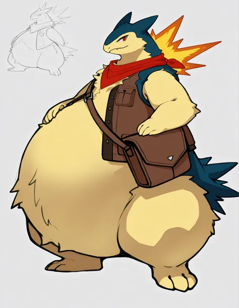 full body, furry typhlosion, wide bottom, heavy bottom, wided legs, long digitigrade leg, giant pearshape body, no nipple,detailed face,4k ultfigurelity, (4k half body view:1.0),(detailed face),ultra high detailed body,feral typhlosion,enormous body,(small...