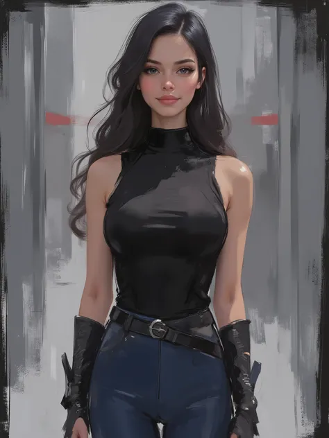 sketch painting, marinette Dopanchan, Inkpunk Anime, A very beautiful and cute 22 year old woman. Sharp focus on the face, slight smile, long hair, deep gaze, blue eyes, western eyes, detailed blue eyes, beautiful eyes, delicately detailed thin pink lips, ...