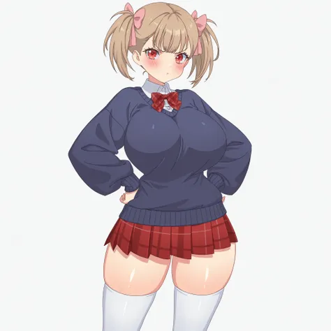 masterpiece, ultra-HD, impressionism, high detail, best quality, very aesthetic, 8K, best quality, beautiful, ultra-high resolution, 32K UHD, sharp focus, 1girl, solo, Rumi, short hair, light brown hair, twin pigtails, middle bangs, straight hair, hair rib...