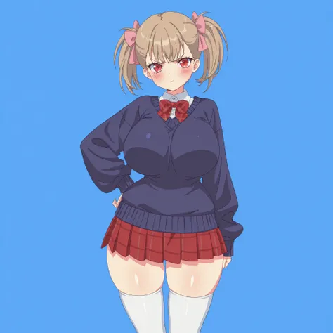 masterpiece, ultra-HD, impressionism, high detail, best quality, very aesthetic, 8K, best quality, beautiful, ultra-high resolution, 32K UHD, sharp focus, 1girl, solo, Rumi, short hair, light brown hair, twin pigtails, middle bangs, straight hair, hair rib...