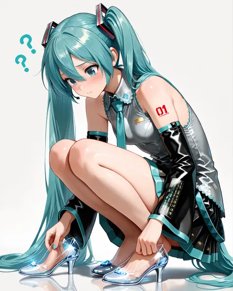 (top quality),(masterpiece),(8k),(High Resolution), (very nice illustration), (super detailed) , (beautiful details after the first), (Beautiful eyes with attention to detail) , blue eyes, solo , girl , Hatsune Miku , turquoise hair , Twin Tails , confused...