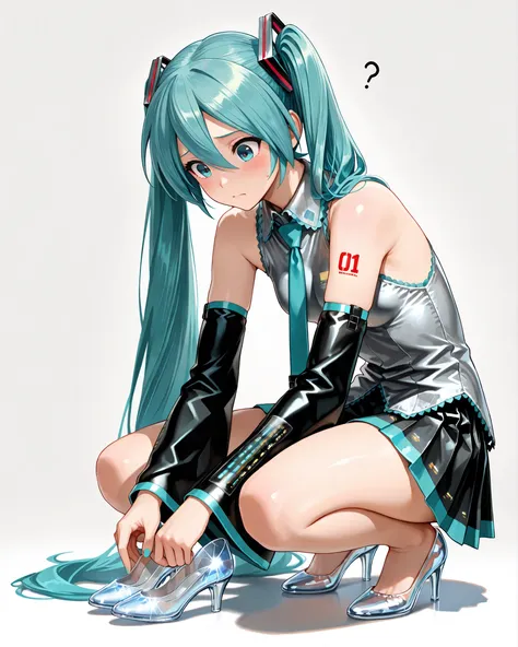 (top quality),(masterpiece),(8k),(High Resolution), (very nice illustration), (super detailed) , (beautiful details after the first), (Beautiful eyes with attention to detail) , blue eyes, solo , girl , Hatsune Miku , turquoise hair , Twin Tails , confused...