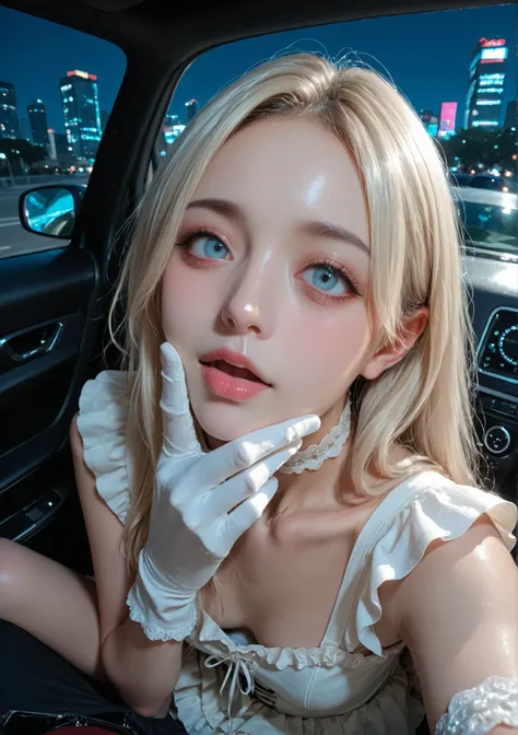 Masterpiece, detailed, high quality, top quality, 特別に演出されたシーン、close up portrait, from chest up, ポニーテールの日本人女が夕日に照らされて光が反射しています、ride on male, detailed cute k-pop idol face, high resolution beautiful face, stand and spread legs wide, super flat chest, 女性は透明なレ...