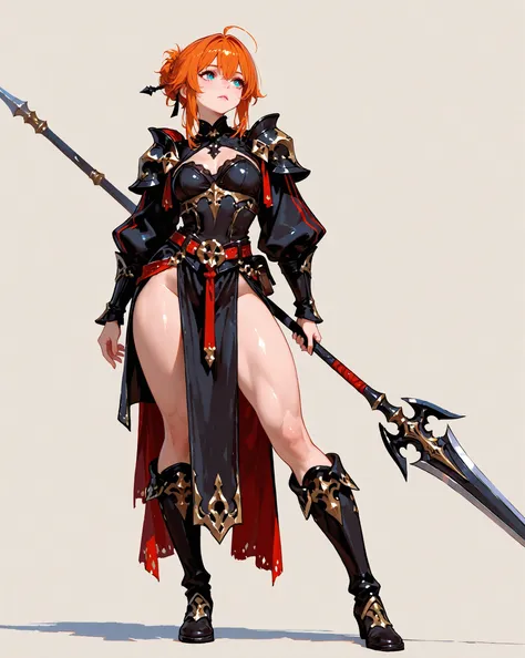 high image quality、Amazing Details、hair color random、Random position、Simple background、Wide shot,Dynamic、Toned thighs、Cloth clothes,Fantasy-style outfit、Lip、Spear