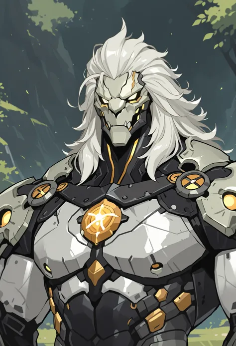 masterpiece, best quality, amazing quality, very aesthetic, humanoid warforged, dnd warforged, handsome, fantasy, short mane hair, detailed musculature, muscles coverd by scaly armor, balanced yet muscular physique, thick arms and legs, wide bulky chest an...