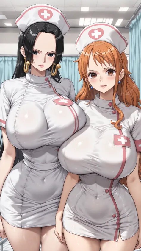 ,((highly detailed)),(masterpiece:1.4), (best quality), (ultra detailed), (8k, 4k, intricate), (highly detailed:1.2), Smooth_Quality,  (height difference: 1.3), ((2girls)),huge breast ,side-by-side, boa hancock(ONE PIECE),nami(ONE PIECE),{{{focus on breast...