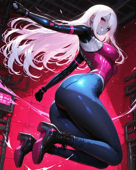 masterpiece, best quality, ultra-detailed, perfect anatomy, 
748cmstyle, Ruinala, 
jumping, 
full body, solo, 1girl, 
grin, 