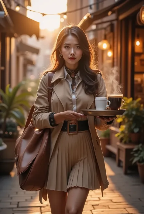 Theme: “Alluring Coffee Courier”

A beautifully stylized, cinematic scene of an alluring coffee courier lady delivering fresh brews with elegance and charm. She steps through a warm, golden café alley at dawn, carrying a leather satchel and a tray of steam...