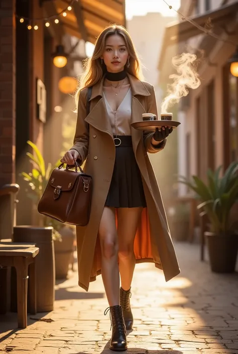Theme: “Alluring Coffee Courier”

A beautifully stylized, cinematic scene of an alluring coffee courier lady delivering fresh brews with elegance and charm. She steps through a warm, golden café alley at dawn, carrying a leather satchel and a tray of steam...
