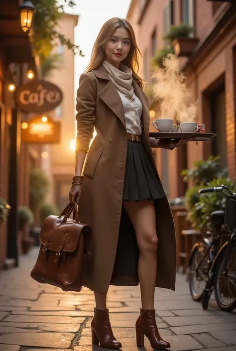 Theme: “Alluring Coffee Courier”

A beautifully stylized, cinematic scene of an alluring coffee courier lady delivering fresh brews with elegance and charm. She steps through a warm, golden café alley at dawn, carrying a leather satchel and a tray of steam...