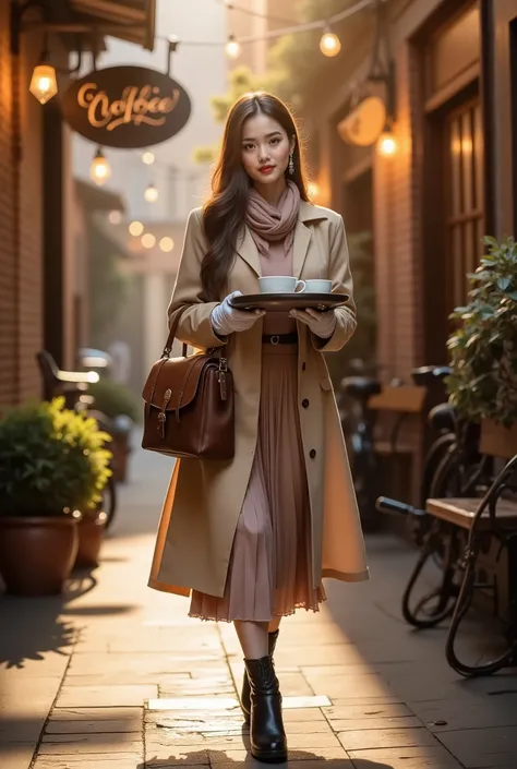 Theme: “Alluring Coffee Courier”

A beautifully stylized, cinematic scene of an alluring coffee courier lady delivering fresh brews with elegance and charm. She steps through a warm, golden café alley at dawn, carrying a leather satchel and a tray of steam...