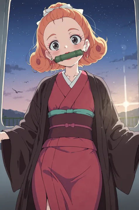 dextersmom, mature female, short hair, slightly curly hair, ginger, black eyes, big eyes, long eyelashes, small breasts, rounded breasts, narrow waist, thick thighs, huge hips, fair skin, thin hands, earrings, makeup, red lips, lipstick.|  1girl, solo , ni...