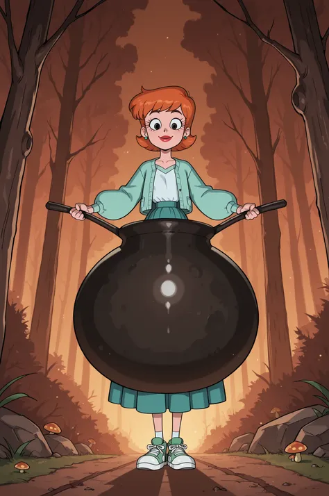 dextersmom, mature female, short hair, slightly curly hair, ginger, black eyes, big eyes, long eyelashes, small breasts, rounded breasts, narrow waist, fair skin, thin hands, earrings, makeup, red lips, lipstick.|  A vibrant scene from Anpanman: Culinary A...