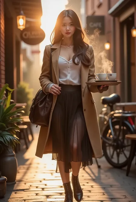 Theme: “Alluring Coffee Courier”

A beautifully stylized, cinematic scene of an alluring coffee courier lady delivering fresh brews with elegance and charm. She steps through a warm, golden café alley at dawn, carrying a leather satchel and a tray of steam...