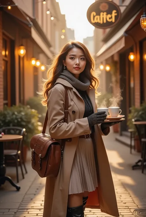 Theme: “Alluring Coffee Courier”

A beautifully stylized, cinematic scene of an alluring coffee courier lady delivering fresh brews with elegance and charm. She steps through a warm, golden café alley at dawn, carrying a leather satchel and a tray of steam...