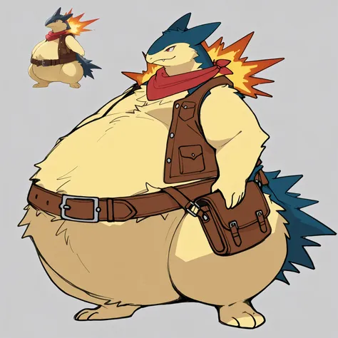 full body, furry typhlosion, wide bottom, heavy bottom, wided legs,short digitigrade leg, giant pearshape body, no nipple,detailed face,4k ultfigurelity, (4k half body view:1.0),(detailed face),ultra high detailed body,feral typhlosion,enormous body,(small...