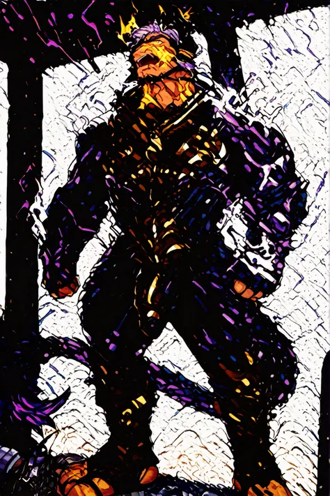 male devil playing in a water park,switch to a larger image, Background of the depiction.、his genitals are protected by a tiger head design、is burning with a yellow flame。,is more realistic than the person。,horns growing from purple lightning。,The upper ha...