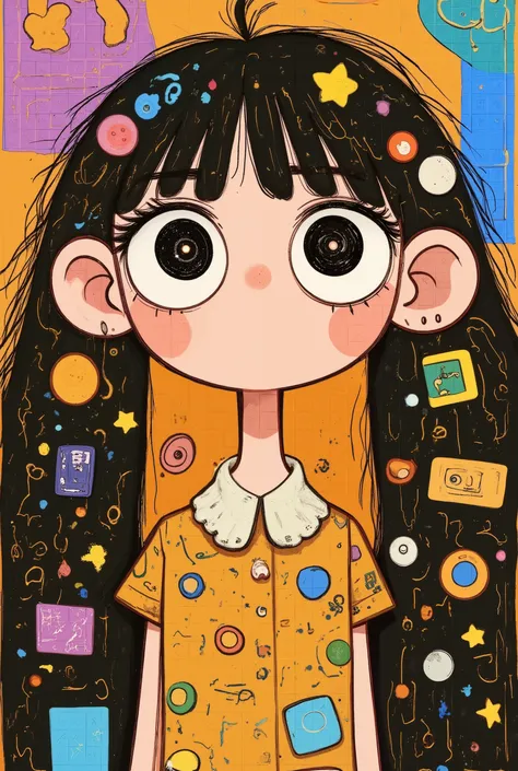 ultrarealistic, masterpiece, (( ultra detailed background , intricate details )), mejor calidad, intricate details , chromatic aberration, Women, 20 years, looking at the spectator , black hair , cabello sobre un ojo , black t-shirt , Skull Patte...