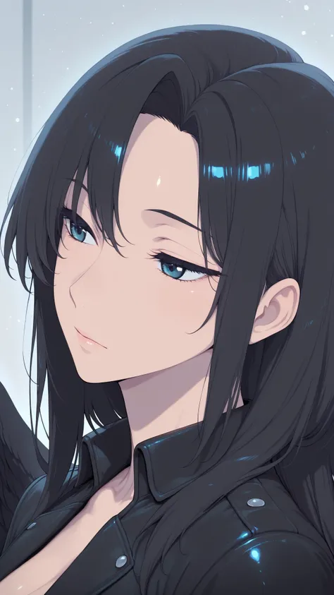 masterpiece, top quality, super detailed, super aesthetic, flat anime, 1girl, PORTRAIT, look at me, black jacket, accessory, black wings, Crow's Feather, cute anime,flat color, Sparkling particles, Graffiti Themes , Transcendental Technique Illustration...