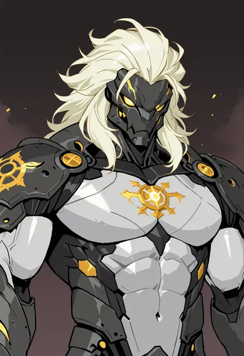 masterpiece, best quality, amazing quality, very aesthetic, humanoid warforged, dnd warforged, fantasy, short mane, detailed musculature, muscles made of wires, chest arms and legs coverd by scaly armor, balanced yet muscular physique, detailed muscles, th...