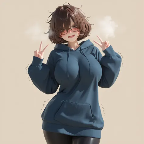 masterpiece, ultra-HD, impressionism, high detail, best quality, very aesthetic, 8K, best quality, beautiful, ultra-high resolution, 32K UHD, sharp focus, 3D, 1girl, solo, short messy hair, brown hair, puffy hair, bob cut, hair over eyes, brown eyes, eyela...