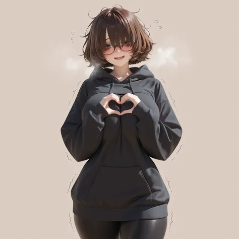 masterpiece, ultra-HD, impressionism, high detail, best quality, very aesthetic, 8K, best quality, beautiful, ultra-high resolution, 32K UHD, sharp focus, 3D, 1girl, solo, short messy hair, brown hair, puffy hair, bob cut, hair over eyes, brown eyes, eyela...