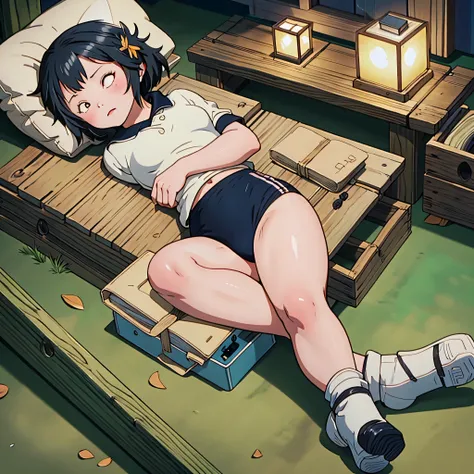 Little girl lying on her back、Girl sleeping on her back、 black gymnastics bloomers,high leg, Deep in the forest、森の中でGirl sleeping on her back、Moonlit Night、Close ~ eyes、Barbara's corpse wearing a black gymnastics bloomers,high leg、white blouse,In the dark ...