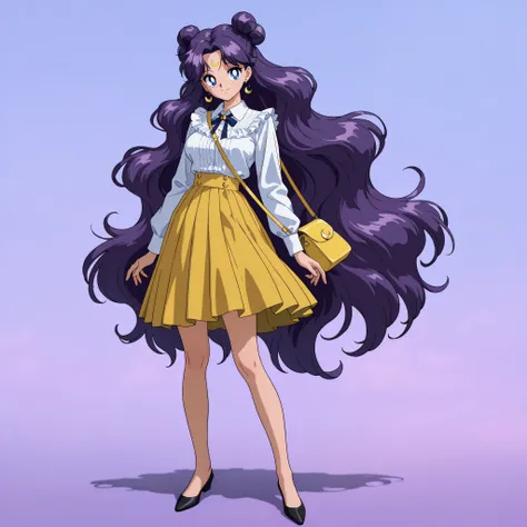 masterpiece, amazing quality, best quality, ultra-detailed, 8K, illustration, ultra-detailed-eyes, soft skin, very awa, very as2, soft body, 1990s \(style\), official art, lunaill,long hair,crescent facial mark,facial mark,forehead mark,blue eyes,hair bun,...