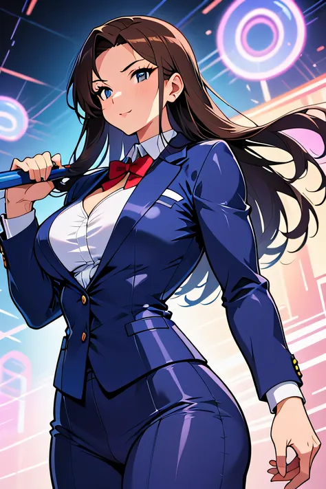 a body builder woman in a tight business suit