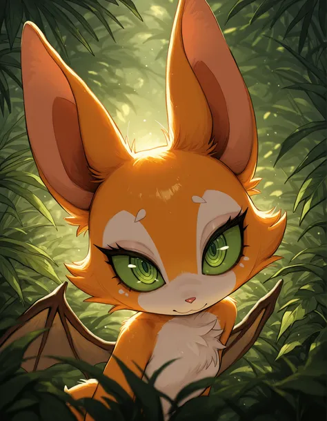 deppa, jaggy lines, hatching (texture), ringed eyes, cartoon,, masterpiece, best quality, very aesthetic, (1girl:0.7),, (solo:1.3), furry, fidget \(elysian tail\), nimbat, fidget_daet, anthro, furry female, wings, tail, green eyes, colored sclera, bat wing...