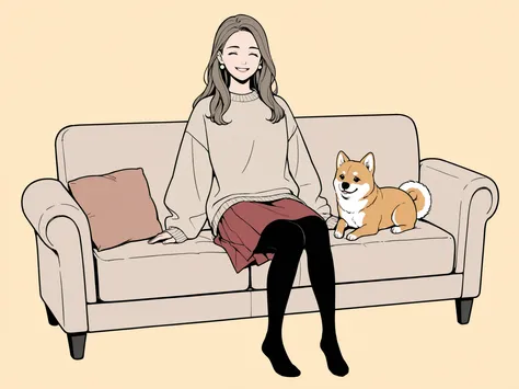 Flat design, Vector art, solid color, no shading, minimal illustration, clean lineart:1.3, high-resolution, (Muted colors:1.4), solid color background, full body shot,
Japanese young woman, wearing pearl earrings, wearing a fluffy sweater, holding a sma...