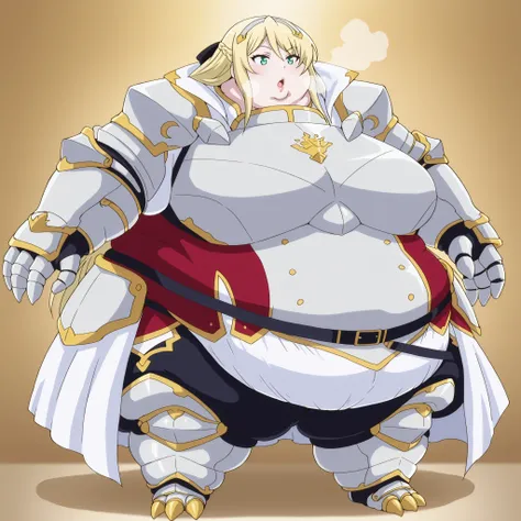 hildegardminaslestia, armor, blonde hair
addmicrodetails,, breasts, fat, chubby, obese, fat neck, multiple chins, big breasts open mouth, out of breath, Larger female, full body shot, only head, large head, oversized limbs, large hands, large feet, oversi...