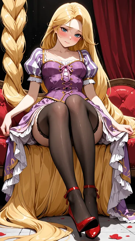 rapunzel skirt, body, Black Longstockings,red high heels, Blush,