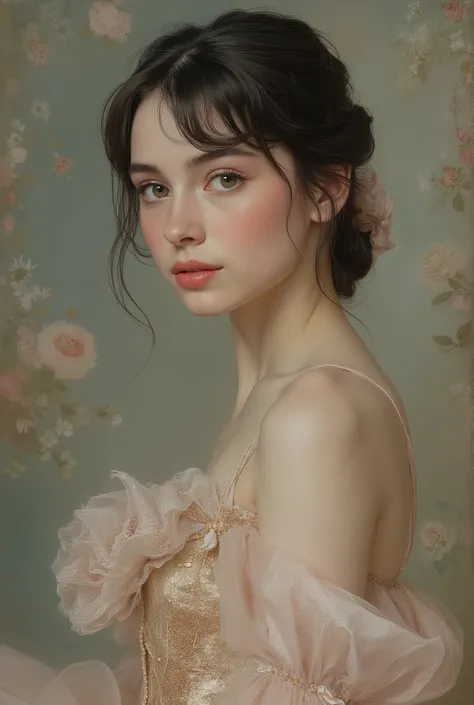 (highres,masterpiece:1.2),(realistic:1.37)"(best quality, highres, ultra-detailed, realistic),beautiful 19th-century portrait of a 16-year-old French ballet dancer, (She is half French and half Japanese, and is a stunning beauty with dark blue eyes and a h...