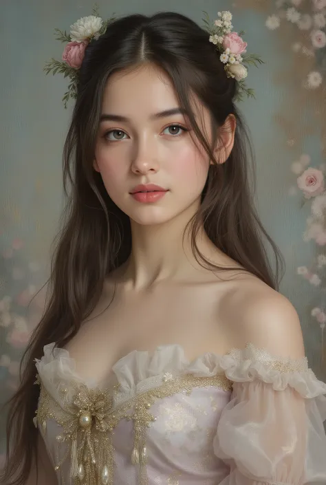 (highres,masterpiece:1.2),(realistic:1.37)"(best quality, highres, ultra-detailed, realistic),beautiful 19th-century portrait of a 16-year-old French ballet dancer, (She is half French and half Japanese, and is a stunning beauty with dark blue eyes and a h...