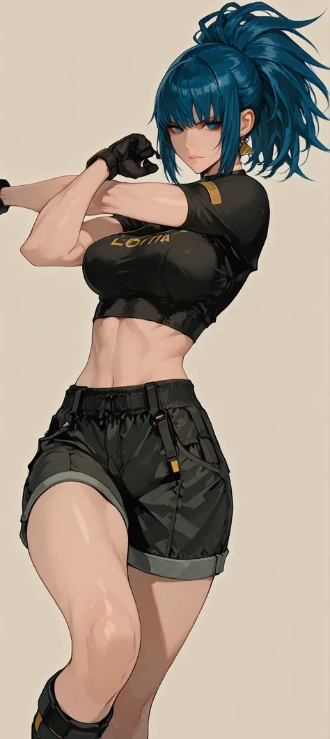 ((she is looking at the viewer)), ((Simple Background)), intricate details, High quality, aesthetic, ultra detailed, (masterpiece, detailed:1.2), ((casual knee-length image)), medium breasts, body fit, 1girl, leona_Heidern(king of fighter), Confident expre...